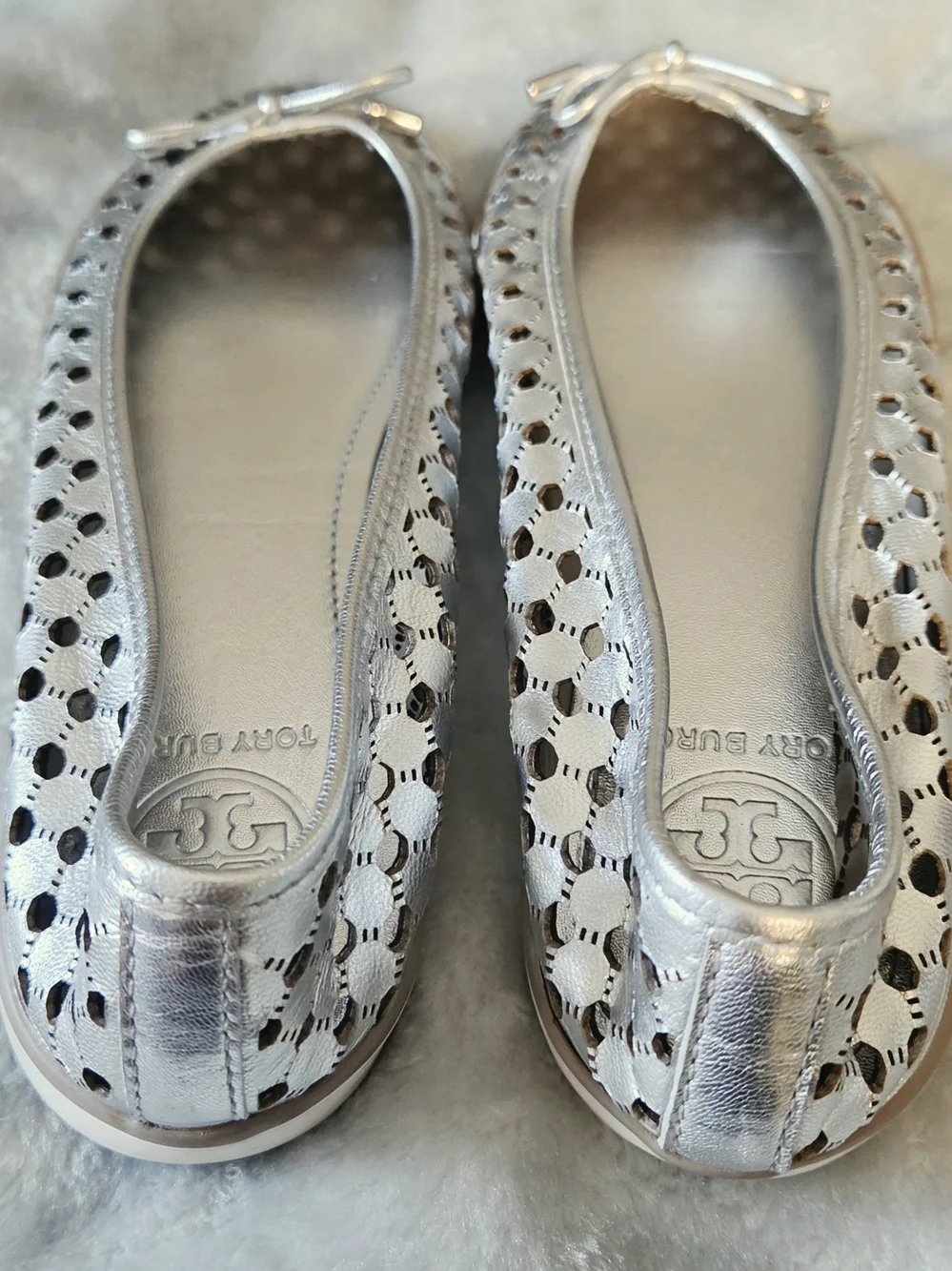 Tory Burch Women's Polka Dot Bow Flats in Silver Gray